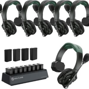 Hollyland Solidcom SE PRO 6-Users ENC Noise Cancellation Wireless Intercom Headset System 1312ft Team Communication with 3.5mm Single Ear Headset for Movie Shoot Live Show (1.9GHz Version)