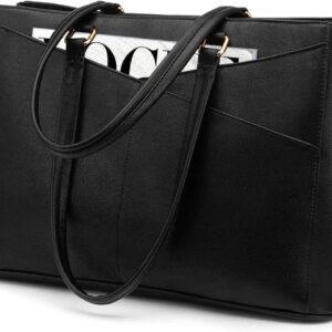 LOVEVOOK Laptop Tote Bag for Women 15.6 Inch Waterproof Leather Computer Bags Business Office Work Briefcase Black